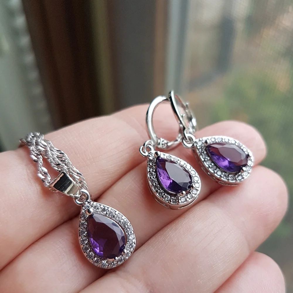Swarovski Elements 925 Sterling Silver Amethyst Purple Teardrop Ring NEW
